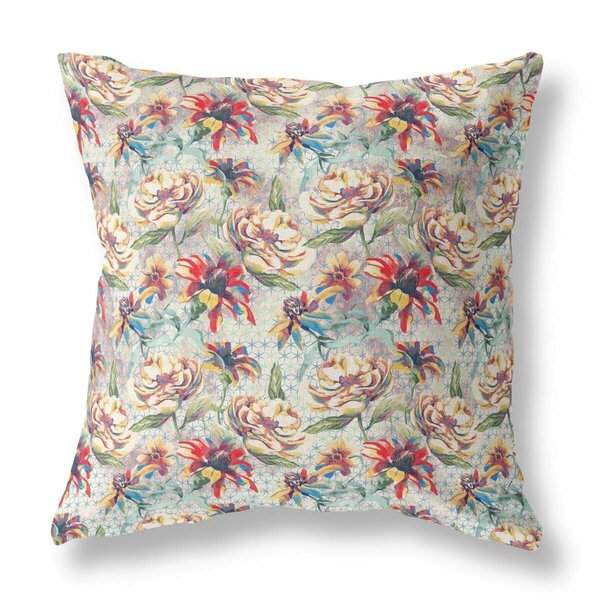 Palacedesigns 18 in. Roses Indoor & Outdoor Throw Pillow Red Yellow & Blue PA3098354